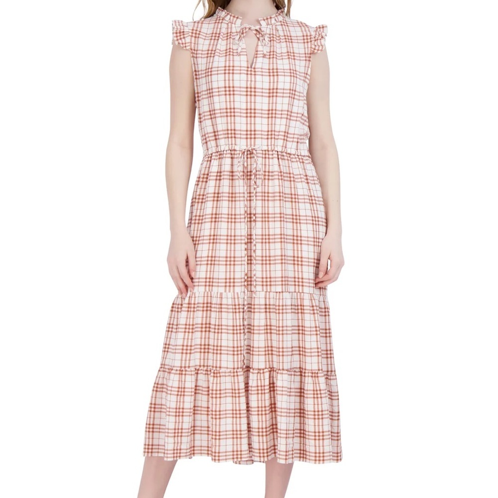 NWT Julia Jordan Plaid Midi Dress Tie Neck Ruffle Sleeve Tiered Size 6 - Picture 6 of 6